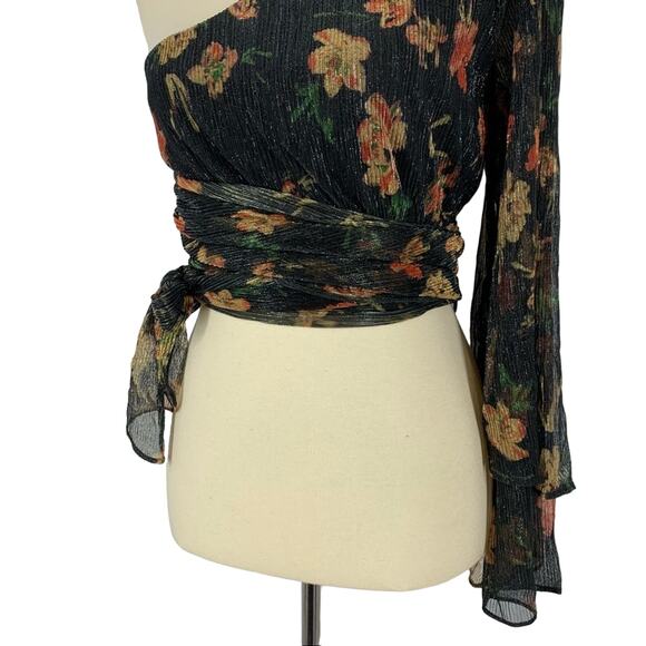 House of Harlow 1960 x Revolve Chiffon One Shoulder Top Women’s XXS Metallic - Picture 6 of 12